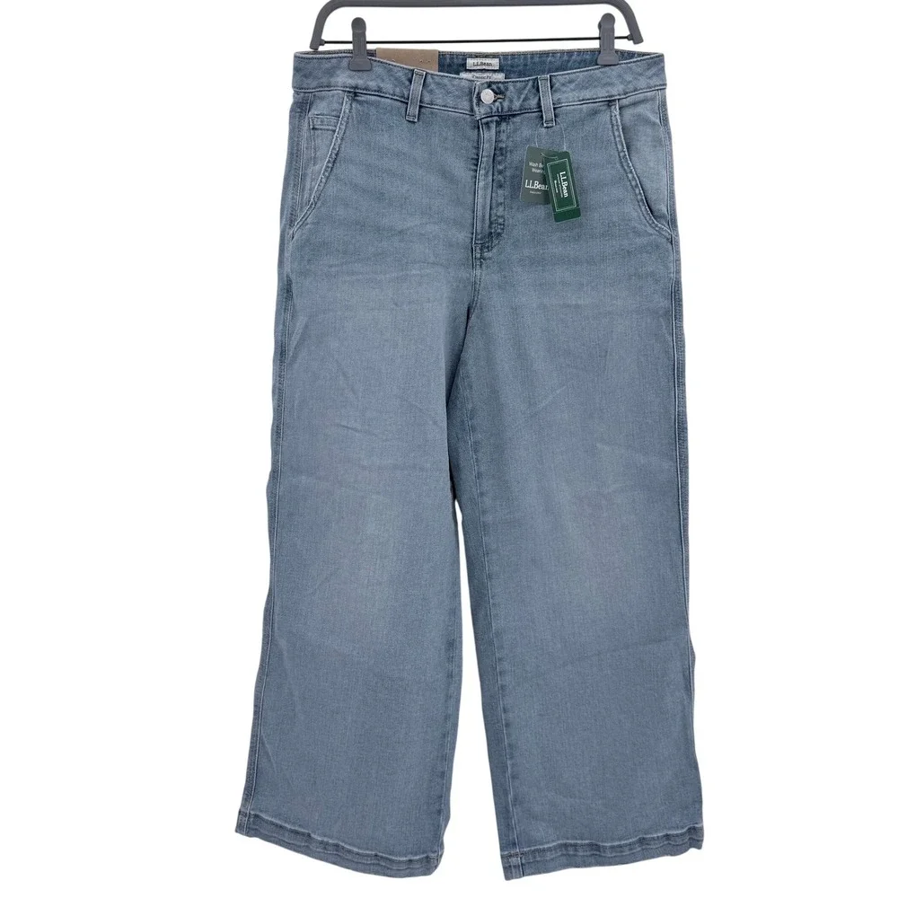 LL Bean 207 Vintage Jeans Womens 12 Reg Light Indigo Wide‎ Leg High Rise New